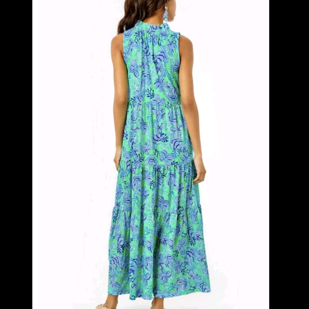 Lilly Pulitzer Green & Blue Tropical Print Maxi Dress - Picture 4 of 13